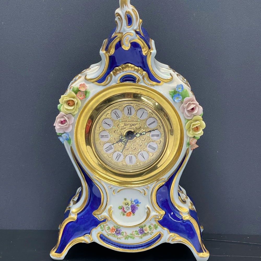 JERGER 1940s vintage Dresden Porcelain Mantel Clock